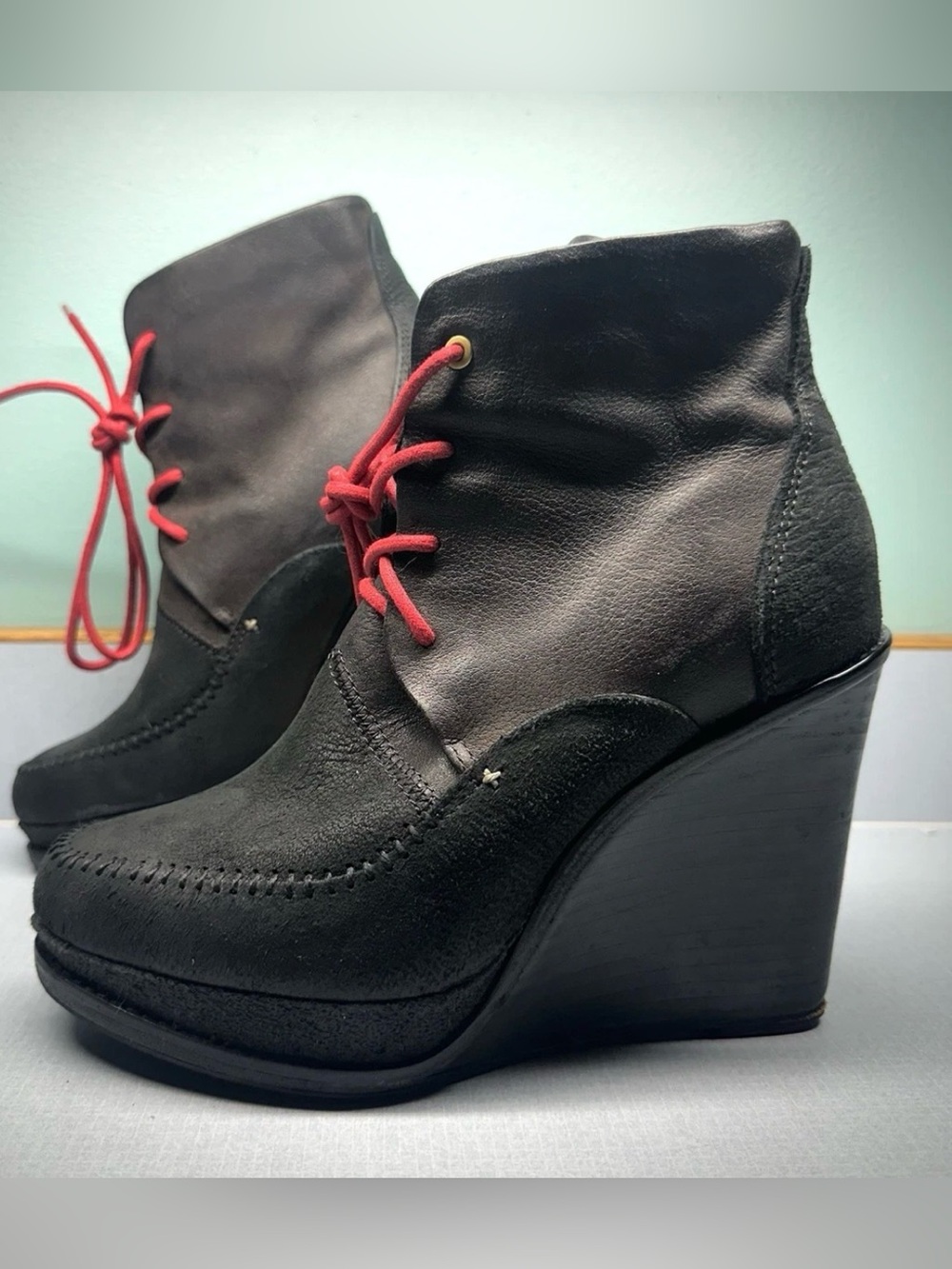 rag & bone Black Wedge Ankle Booties with Red Laces